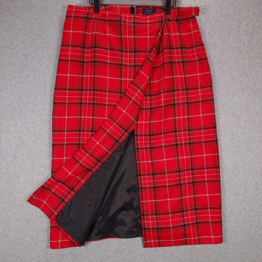Crazy Horse Womens Size 18 Red Black Plaid Wrap Lined Maxi Skirt Academia